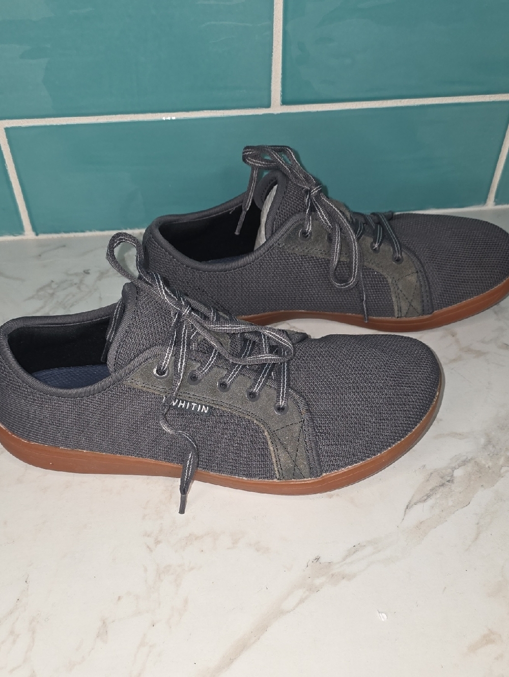 WHITIN Women's Dark Gray Canvas Low-Top Sneakers with Brown Sole